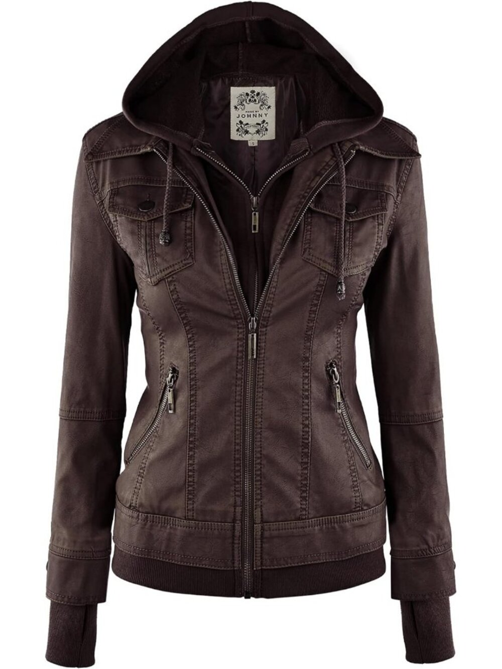Chic Faux Leather Motorcycle Jacket for Women with Removable Hood - Biker Style